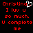 Red pixelated text on black background with white heart symbol, showing two versions of the same message side-by-side.