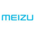 Blue pixelated text 'MEIZU' on white background with light blue gradient outlines.