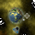Pixelated image of a blue and green globe with yellow highlights against a gradient background, surrounded by small white and gray shapes.