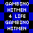 Pixelated text repeats 'GAMBINO', 'HITMEN', and '4 LIFE' on a blue-and-black checkered background with visible pixelation.
