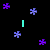 Pixelated animation frame with cyan text and purple/blue snowflakes on black background