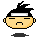 Pixel art character with black spiky hair, white headband, and yellow face showing crying expression