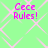 Green background with light pink diamond pattern and four identical instances of 'Cece Rules!' text in bright magenta