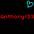 A static pixel art image with a cyan heart symbol above red text reading 'Anthony<33Anthony<33' on a black background.