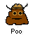 Brown pixelated figure with large round eyes, a flat mouth, and two black curved antennae-like protrusions on its head wearing a tan hat with dark stripes.