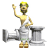 A 4x3 contact sheet of an animated icon showing a cartoonish ancient Greek philosopher statue with yellow skin, white toga, and green laurel wreath waving beside stone columns.