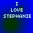 Four identical display 'I LOVE STEPHANIE' in white pixelated text on a blue background with green circular gradients