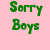 A static image of green pixelated text on a pink background reading "Sorry Softballs Boys for girls" arranged in four lines with varying alignment.