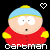 Pixel art contact sheet of two South Park character Kenny McCormick frames with heart symbols and text variations on black background