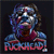 Pixelated figure with blue and purple hair, wearing a red top, seated with arms crossed against a dark background, with stylized text below.
