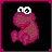 A 4-frame pixel art contact sheet showing two cartoon characters and text elements on a black background with pink borders.