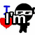 Pixel art ninja character with black hooded outfit and white mask, holding red heart symbol in some frames.