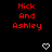 Red text "Nick And Ashley" appears in multiple positions on a black background with white heart and arrow symbols, some text partially obscured by a gray overlay.