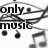 Black-and-white animated icon with musical notes and text fragments 'only', 'music', 'can', 'save', 'me now' arranged in a