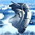 A 50x50 pixel animated buddy icon featuring a grayscale character in motion against a blue sky background, paired with green text reading "Original Icons .com" on a dark green panel.