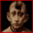 A 48x48 pixel buddy icon split into two panels: left panel shows a pixelated human face with dark hair and neck tattoo, right panel displays red dripping text "Korn" on black background.