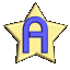 Animated contact sheet of a 3D star-shaped icon with blue letter A, showing rotation and perspective changes across 25 frames arranged in a 5x5 grid.