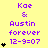 Yellow background with purple text reading "Kae & Austin forever 12-9=07" and black heart symbols increasing from one to four across three