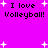 Bright pink background with black text reading "I love Volleyball!" repeated four times, surrounded by white pixelated stars.