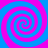 Four spirals in alternating blue and pink colors arranged in a on a solid background