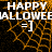 Animated Halloween-themed icon with orange web background, white text reading "HAPPY HALLOWEEN =]" and a gray rectangle covering part of the right side.