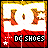 nine identical pixelated DC Shoes logos with red backgrounds, white 'DC' lettering in orange-brown outline, and black text reading 'DC SHOES' below each logo