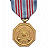 Static pixelated image of a military medal with striped ribbon and circular gold-toned medallion on white background.