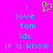 A static pixel art image with a bright pink background, displaying cyan text and a green heart symbol.