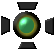 Five pixelated circular icons with black and yellow borders, each containing a colored sphere (green, blue, red, gold, purple) and black side elements on a gray background.