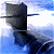 A pixelated contact sheet showing two frames of an animated icon featuring a submarine on the left and green text reading "Original Icons .com" on the right against a blue sky background.
