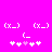 Pixelated white icon on bright pink background showing four identical (x_) faces with two of five stars below, one star in each is light purple