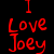 Static pixelated red text on black background reading "I Love Joey" in three lines with visible dithering and anti-aliasing effects.