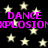 Black background with scattered light yellow stars and repeated purple text reading "DANCE EXPLOSION" in pixelated font.