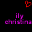 Red pixelated heart above two identical purple text blocks reading 'ily christina' on black background.