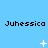 Pixelated text 'Juhessica' repeated three times per on light blue background with white star-like and dot animations