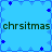 Pixelated blue background with dark green text 'chrstmas' repeated four times, bordered by small blue star-like shapes.