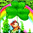 A pixelated animated contact sheet showing two frames of a St. Patrick's Day-themed buddy icon with a cartoon mouse under a large green leaf and rainbow arch, next to "OriginalIcons.com" text on dark green background.