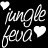 Two side-by-side pixelated images of 'jungle fever' text with heart symbols, one black background and white elements, the other white background and dark elements.