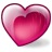 A pixelated heart shape with gradient pink and magenta coloring, outlined in dark red against a white background.