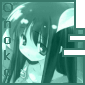 Anime-style girl with long dark hair and large eyes, wearing a light-colored top under a teal-tinted filter.