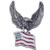 Static pixelated icon of a dark gray eagle with outstretched wings perched on an American flag, set against a white background.