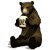 Brown bear sits holding a glass mug with visible liquid, rendered in pixelated style