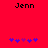 Red background with black text 'Jenn' at top, five purple puzzle-piece icons below arranged in two
