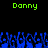 Green text 'Danny' appears twice at the top of a black background, with blue pixelated shapes below.