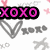 Animated pattern of XOXO text in multiple colors with repeating X and V shapes on a white background.