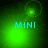 Four green-toned display the word "MINI" in cyan text with varying light effects and circular glows