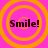 Four identical orange concentric circles on a bright pink background, each containing the text "Smile!" in dark brown pixelated font.