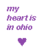 Purple pixelated text reads 'my heart is in ohio' above a solid purple heart symbol on white background.