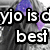 A grayscale image of a person with long hair and a purple bow, overlaid with bold black text reading 'yjo is d best' in the top-left corner.