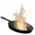 Animated contact sheet of a frying pan with flames over food, displayed in 3x2 grid layout on white background with gray transparency placeholder.